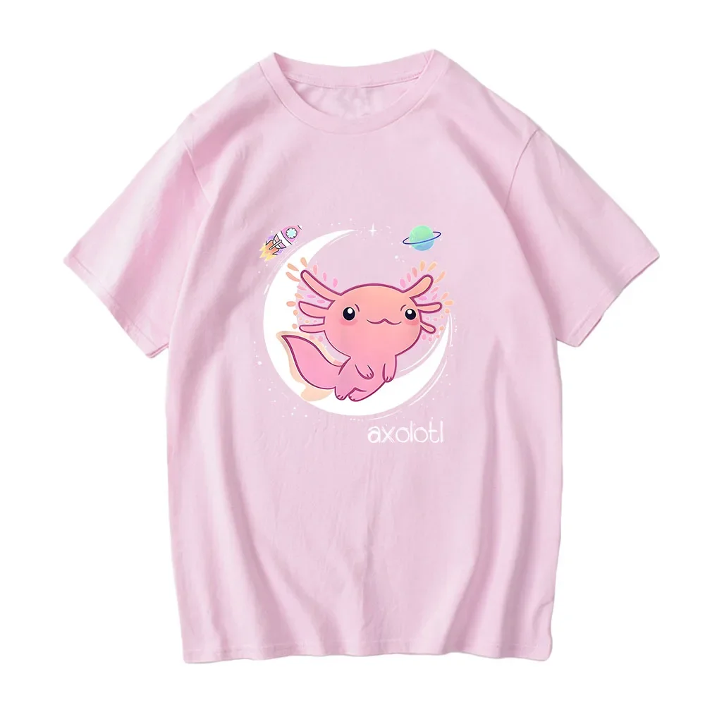 Фото Милая футболка Space Axolotl из 100% хлопка, Высококачественная мягкая футболка, милая одежда с графическим принтом, мужская и женская футболка, топ с принтом №2