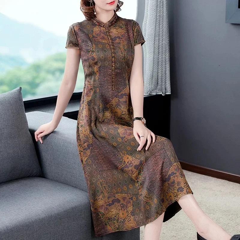 Фото Женское элегантное ретро-вьетнамское платье Cheongsam Vintgae, вечернее платье с коротким рукавом, традиционная китайская одежда №2