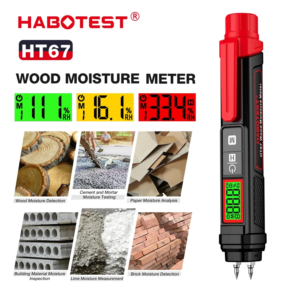 Цифровой измеритель влажности древесины HABOTEST HT67, профессиональный измеритель влажности для строительных материалов, строительных материалов, гигрометр для дерева