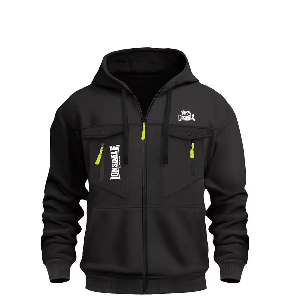 Новая осенняя мужская флисовая толстовка LONSDALE LONSDALE с пуловером, длинными рукавами, молодежным и модным воротником с капюшоном, толстовкой с
