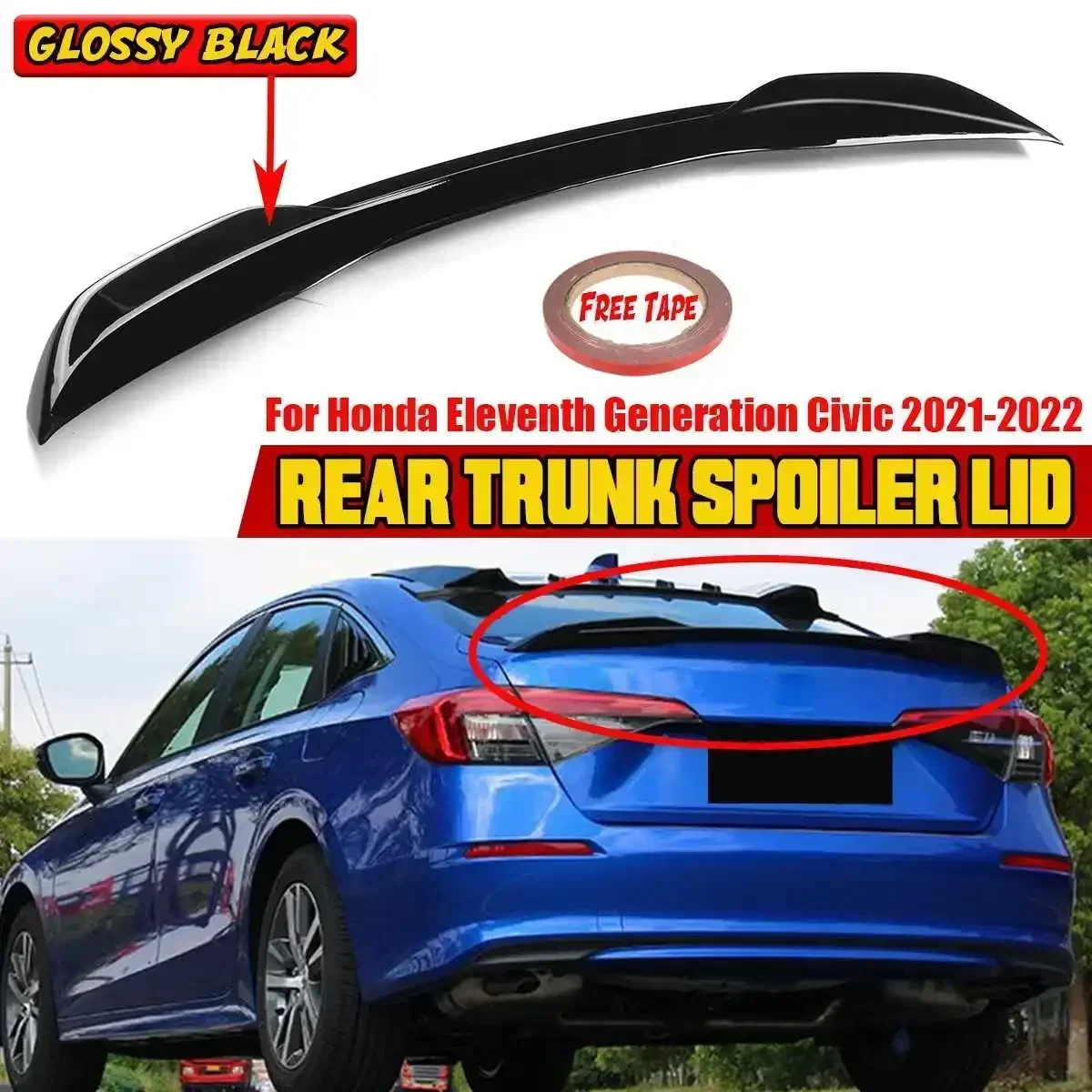 Задний спойлер автомобиля, крыло, губа для Honda, Civic Eleventh 11-го поколения, 2021-2022, автомобильный задний спойлер багажника, комплект багажника, крыла, губ, кузов