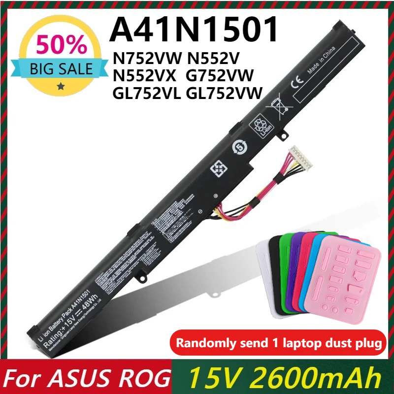 A41N1501 Замена аккумулятора для ноутбука 15 В для ASUS ROG GL752VL GL752VW G752VW N552V N552VX N752VW N752V Series A41LK9H L41LK2H