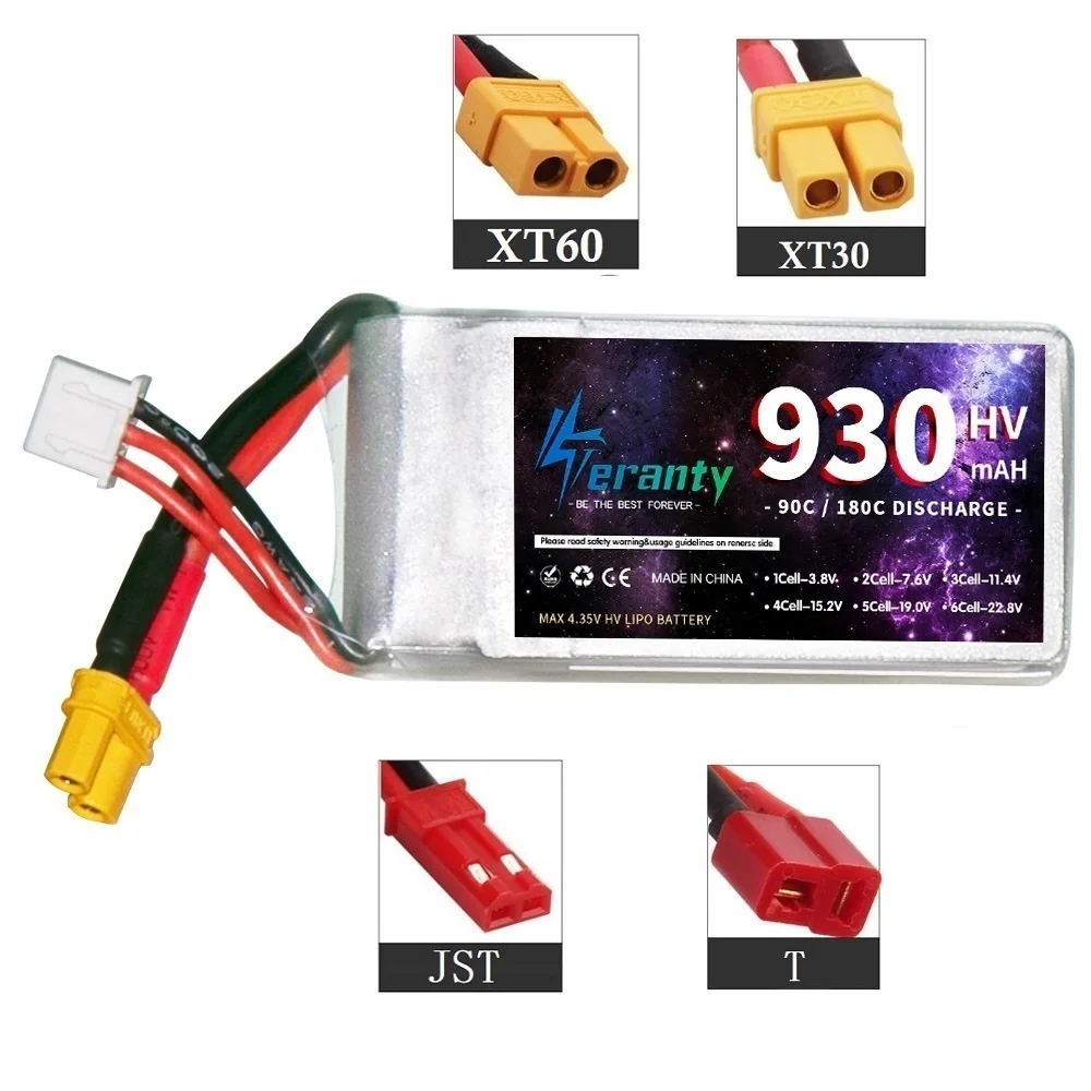 Фото 1/3 шт. TERANTY HV батарея 930 мАч 2S 7,6 В 90C LiHV Lipo батарея XT30 XT60 разъем для гоночного автомобиля RC дрона вертолета самолета FPV №3