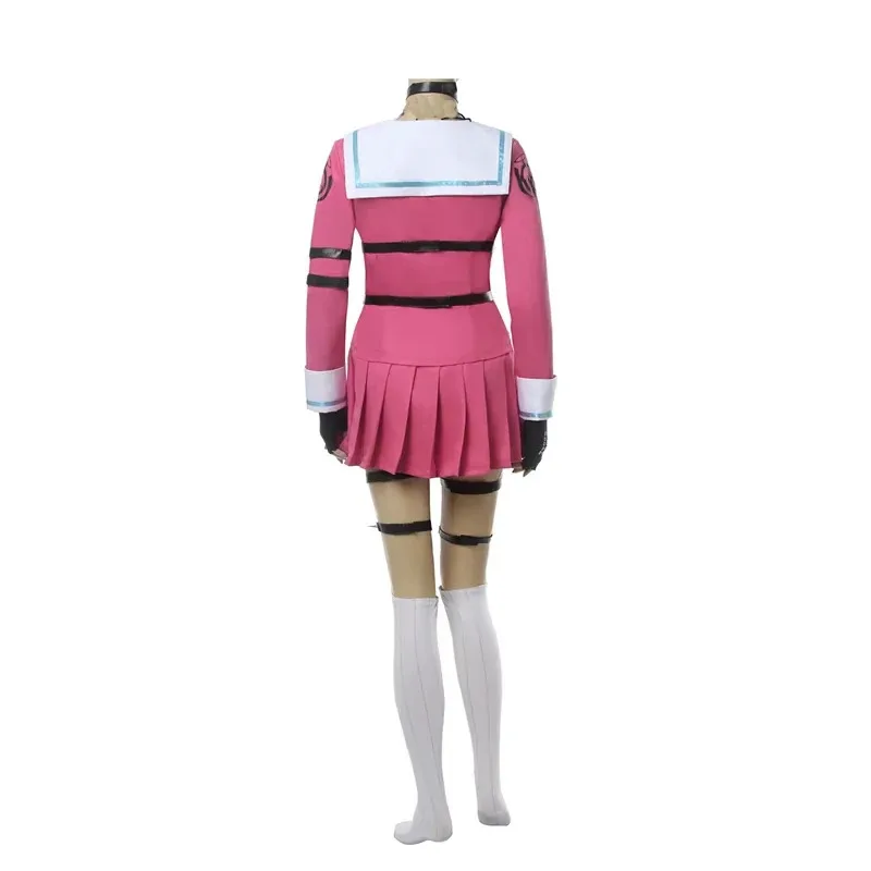 A888ROLECOS Game Danganronpa Miu Iruma Косплей Костюм Женская Розовая Школьная Форма Хэллоуин Топ Юбка Лук Полный КомплектB666@!