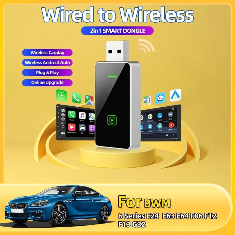 Беспроводной адаптер Carplay Android Auto 2 в 1 Smart Dongle 5G WIFI для iphone Android Телефон для BMW 6 серии E24 E63 E64 F12 F13
