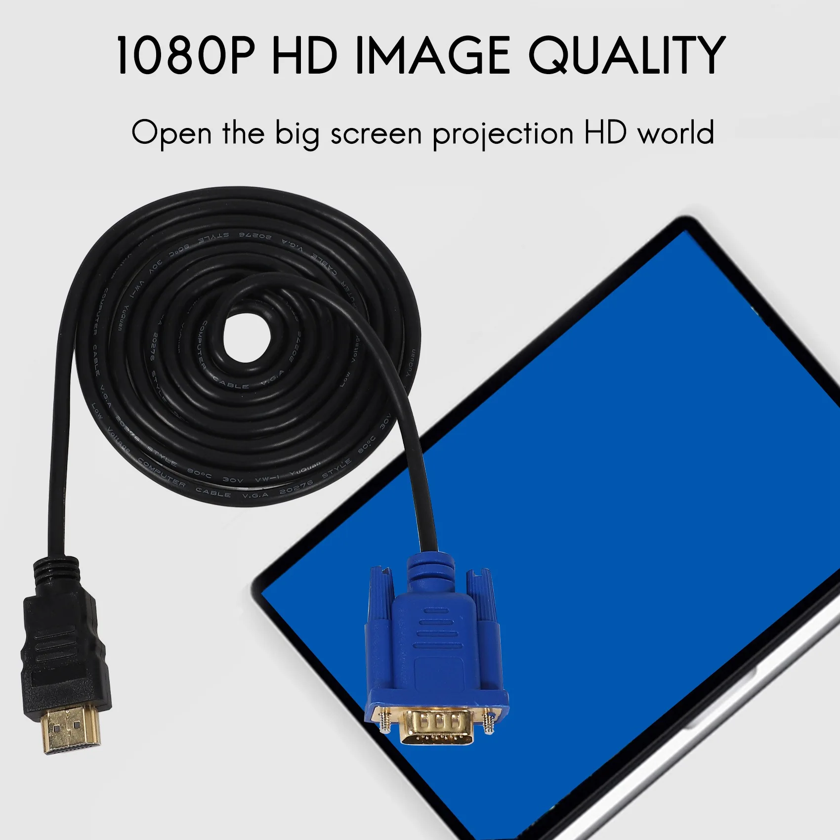 Фото HDTV HDMI золотистый штекер VGA HD-15 Мужской 15pin кабель адаптера 6 футов 1,8 м 1080P №5