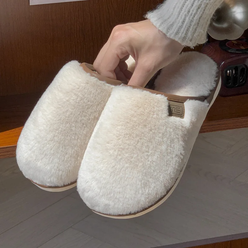 Фото Женские зимние теплые домашние тапочки на хлопковой подкладке с меховым капюшоном и меховым капюшоном №2