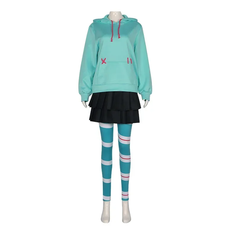Фото Аниме Vanellope от Schweetz, карнавальный костюм, толстовки, юбка, парик, униформа, костюм для девочек и женщин, одежда для выступлений на Хэллоуин №5
