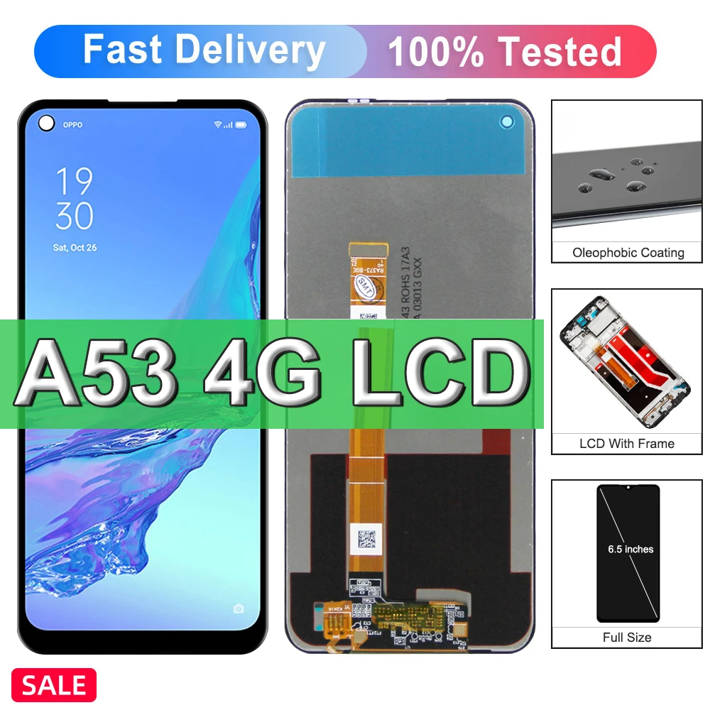 Экран дисплея Pop для Oppo A53s, ЖК-дисплей, преобразователь сенсорного экрана в сборе для Oppo A53s CPH2139 CPH2135, замена экрана + F
