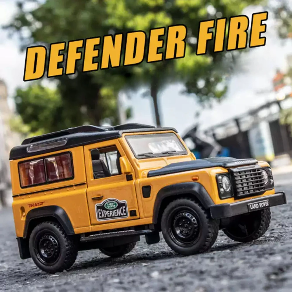 1:32 модель автомобиля Land Rover Defender, внедорожники, литая под давлением металлическая игрушка из сплава со звуком и откатным светом, коллекция, подарок для детей