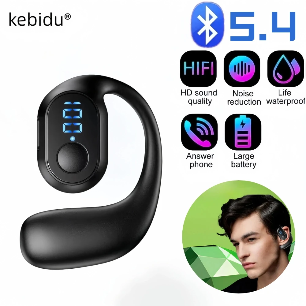Беспроводные наушники Bluetooth 5,4 с цифровым дисплеем, одинарные наушники, ультрадлинный режим ожидания, деловые наушники с HD-вызовом, уличная гарнитура