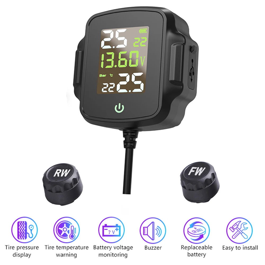 TPMS Датчик давления в шинах мотоцикла s система контроля давления в шинах 2-колесный внешний датчик в шинах с зарядным устройством QC 3,0 USB