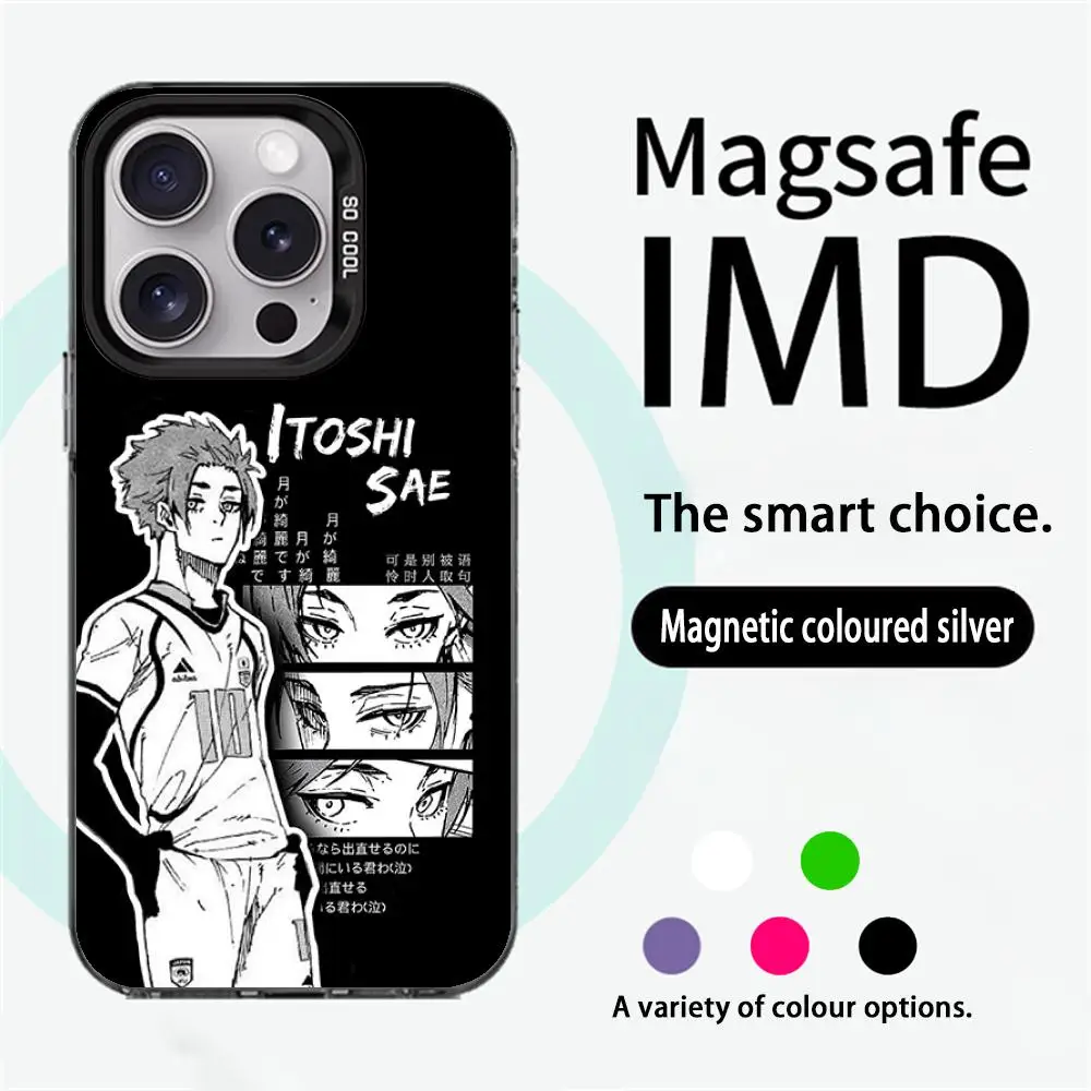 Sae itoshi крутой аниме человек узор чехол для телефона магнитный IMD красочный серебряный чехол для iPhone 16, 15, 14, 13, 12, 11 Pro Max