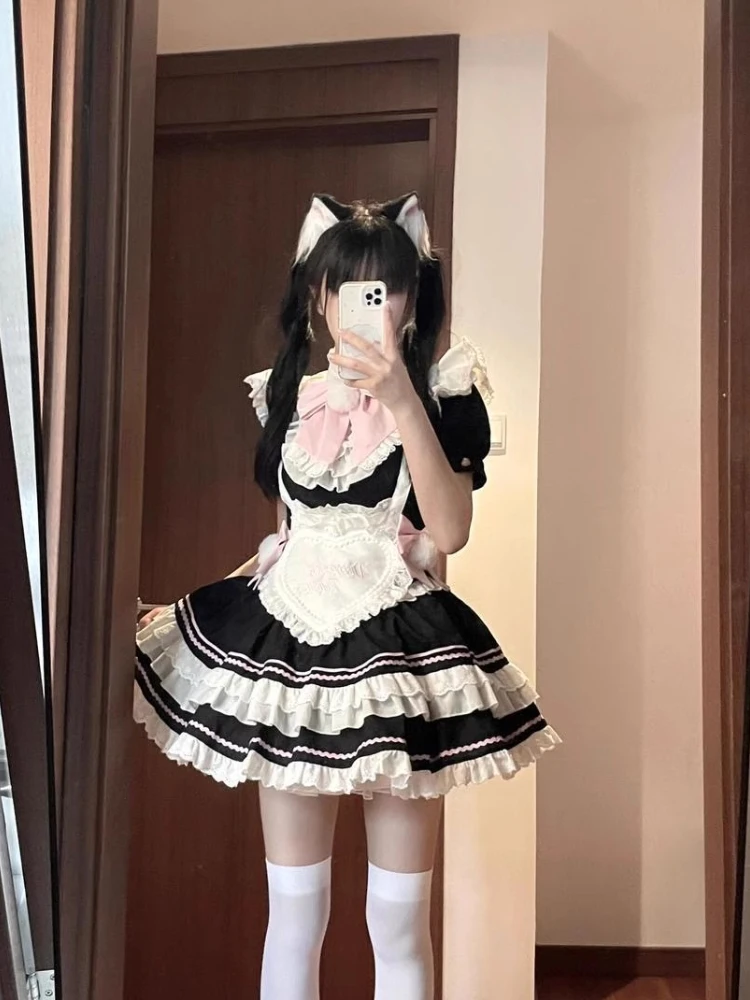 Kawaii японское милое короткое платье Лолиты, женское элегантное платье принцессы Y2k с бантом, шикарное платье-фартук, женская фея, милые наряды, новинка (art.: 3920d0fa18c35) - 3920d0fa18c35