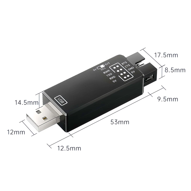 Чип FTDI USB в UART TTL 3,3 В 5 В, преобразователь последовательного модуля с силовым TXD RXD, трехцветные светодиодные индикаторы для программирования (art.: 3920d1936d15d) - 3920d1936d15d