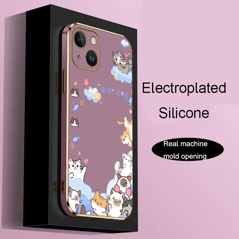 Роскошный силиконовый чехол для телефона 15 CloudyCat с покрытием для iphone 14 13 12 11 X XR XS SE2 SE2020 8 7 6 6S PlusPro Max Mini, чехол