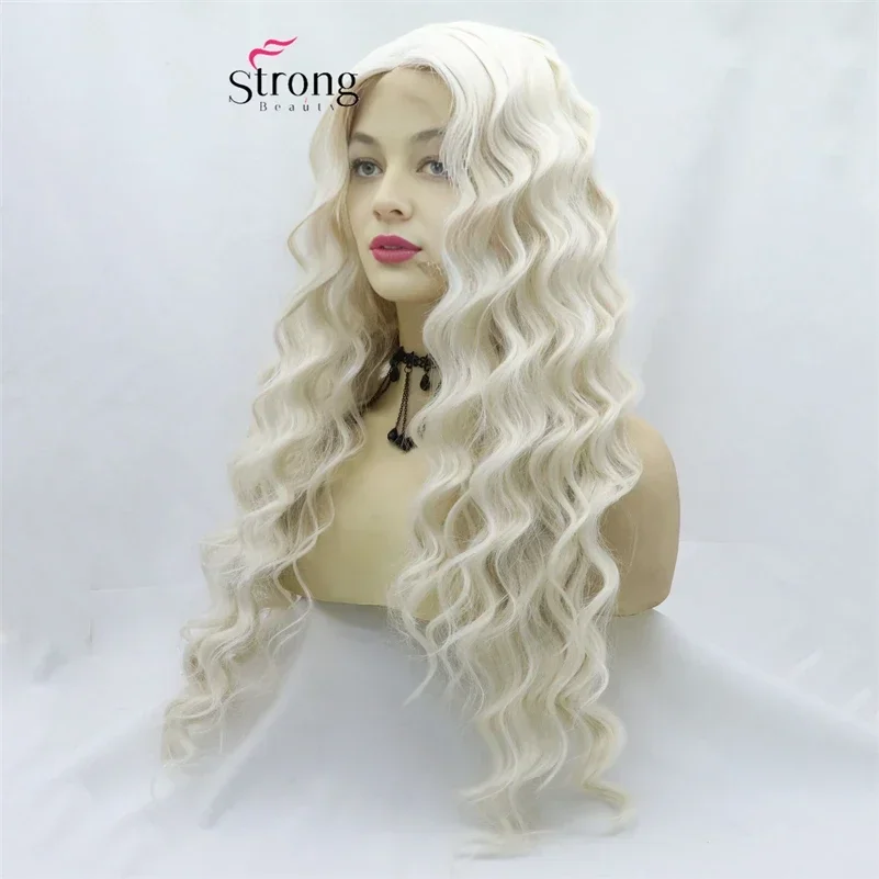 Фото StrongBeauty вьющиеся синтетические парики спереди, черные светлые термостойкие парики со средней частью, кружевной парик для женщин №3