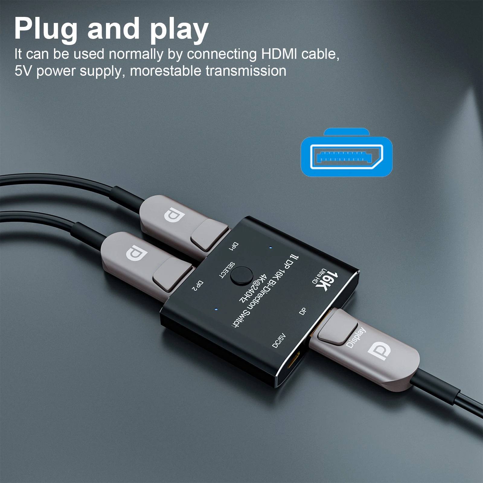 Фото DP DisplayPort 2.0 Двунаправленный переключатель 2x1 Разветвитель Селектор-концентратор Поддержка HDCP SST Расширенный преобразователь 16K@60 Гц 4K@240 Гц №5