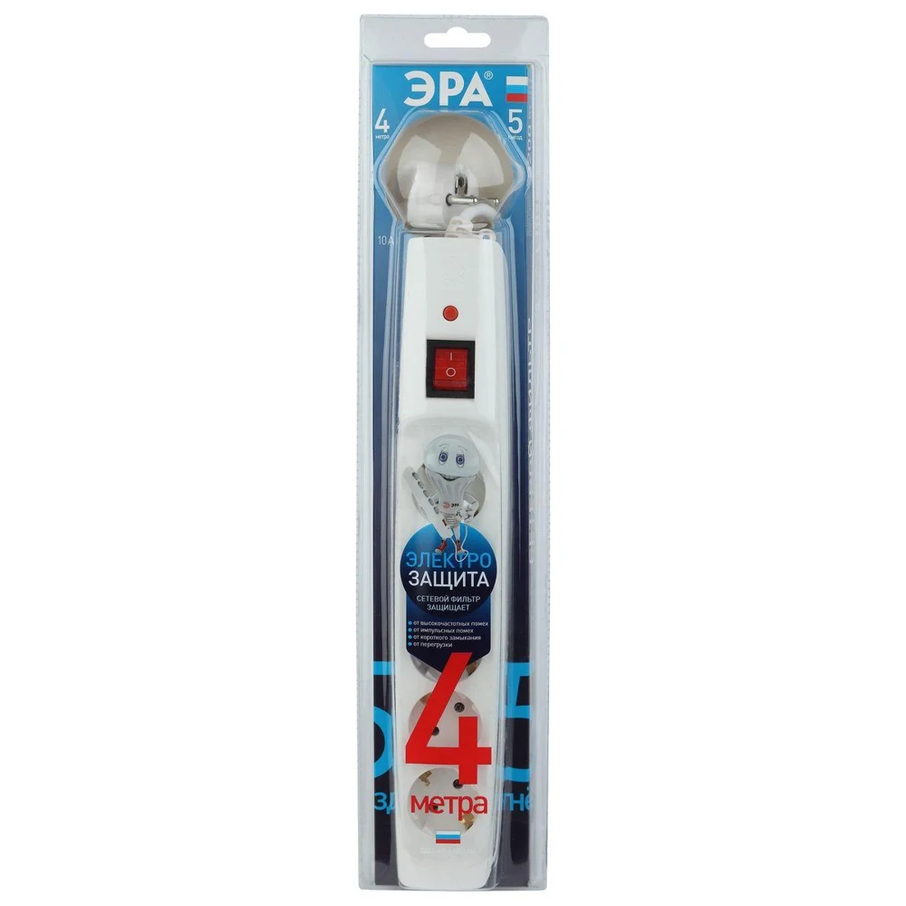 Сетевой фильтр ЭРА, SFX-5es-4m-W, Б0044021, 4м сз, 5 гнезд, белый (art.: 3920bb8f636a6) - 3920bb8f636a6