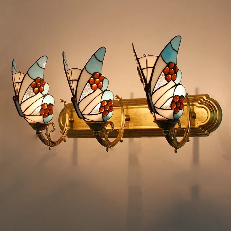 Фото Настенный светильник DEBBY Tiffany Color Butterfl, светодиодный американский креативный светильник для гостиной, спальни, отеля, виллы, ресторана, кафе-бара, прохода №5