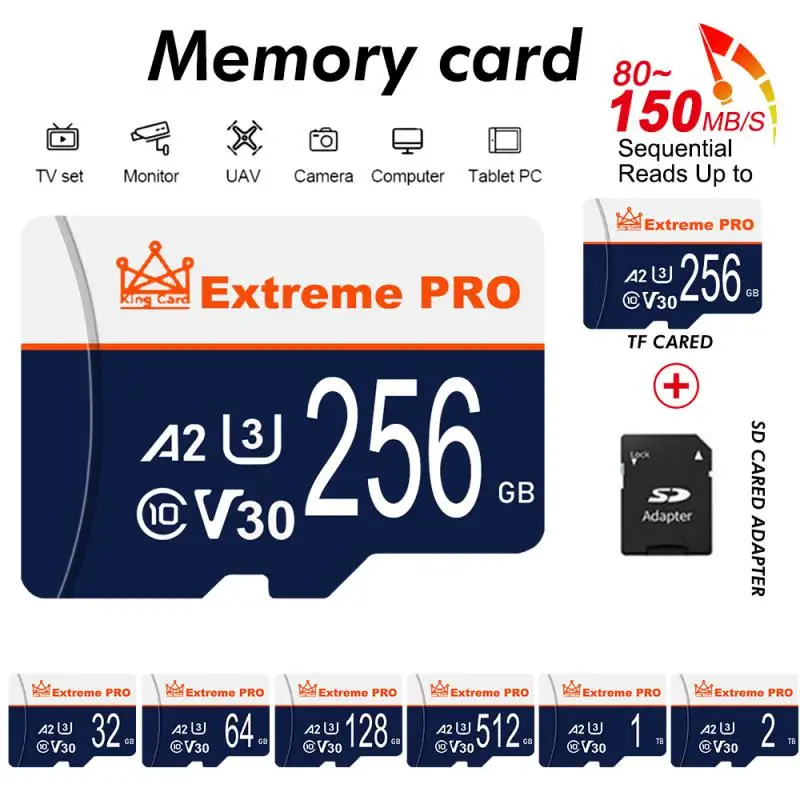 Оригинальная Extreme Micro SD карта 512 ГБ 256 ГБ 128 ГБ U3 высокоскоростная карта памяти U3 A2 V30 класс 10 MicroSD TF карта для SD адаптера