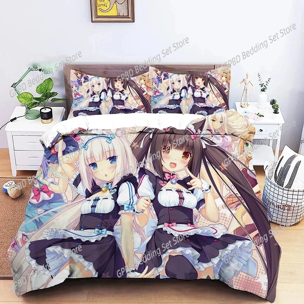 Фото 3D принт аниме Nekopara сексуальный комплект постельного белья для девочек для мальчиков и девочек, размер Twin Queen, пододеяльник, наволочка, кровать для детей и взрослых, домашний текстиль №4