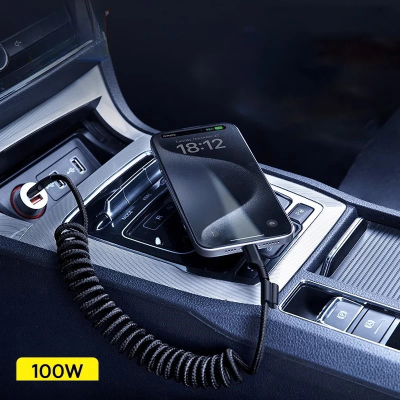 Весенний автомобильный кабель для передачи данных Carplay для iPhone 16 Pro Max Huawei Xiaomi, флэш-зарядка мобильного телефона Typec, быстрая зарядка