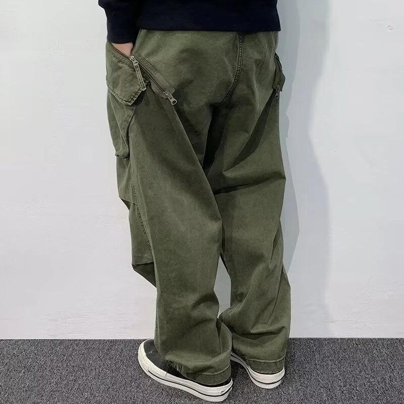 Фото Рабочая одежда Зеленые брюки-карго Oversize для мужчин Роскошные повседневные брюки стандартной посадки Новые модные уличные свободные дешевые мужские брюки №4