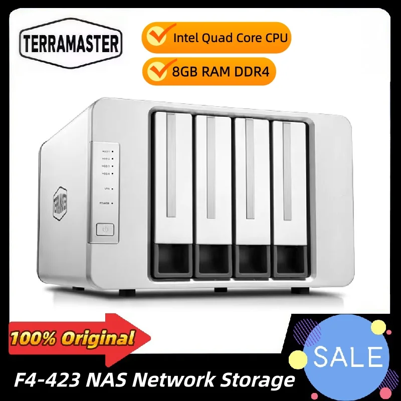 TerraMaster F4-423 NAS 4-полосный сетевой сервер памяти SMB Cloud Intel Четырехъядерный процессор 8 ГБ ОЗУ Сервер сетевого хранения DDR4 (без дисплея) Хранение данных