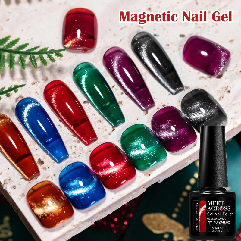 Фото MEET ACROSSS 7ml Магнитный гель для кошек Лак для ногтей Зимняя рождественская серия Сине - зелёный Красный Полувековеченный Vernis №2