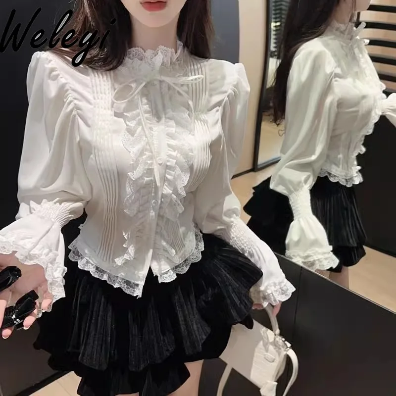 Универсальные рубашки с длинным рукавом Sweet Lace Bubble Ropa Mujer, осенние милые французские рубашки в придворном стиле, облегающие женские роскошные Koszule I Bluzki (art.: 3920cae0ba66c) - 3920cae0ba66c
