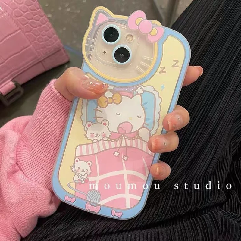 Sanrio Hello Kitty милый чехол для iPhone 15 14 13 12 11 Pro Max XR XS MAX 7 8 Plus роскошный мультяшный Прозрачный чехол для леди девушки Y2K