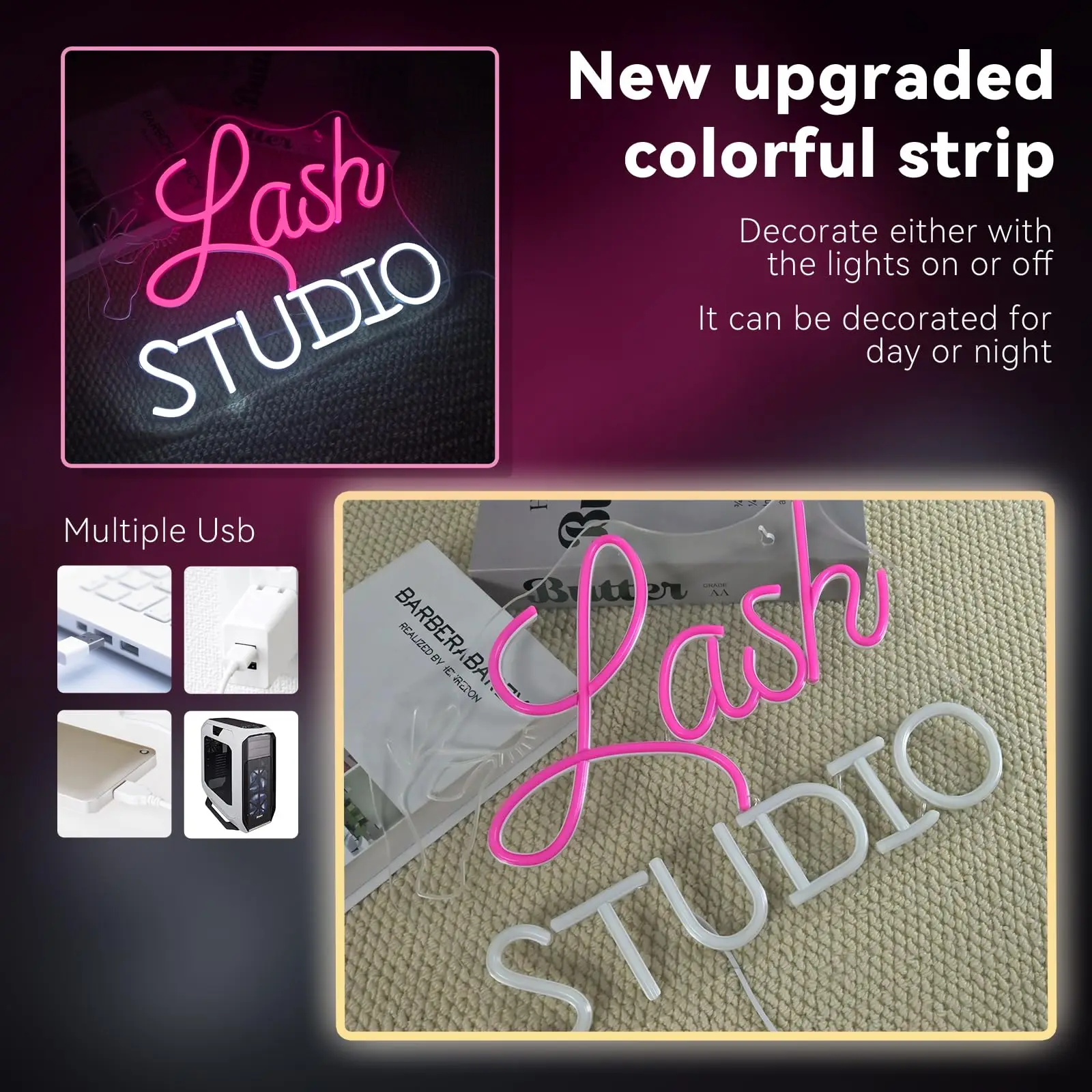 Фото Lash Studio неоновая вывеска, вывески для комнаты с ресницами для декора стен с регулируемой яркостью t Спа, красота, макияж, салон, студия, парикмахерские украшения №2