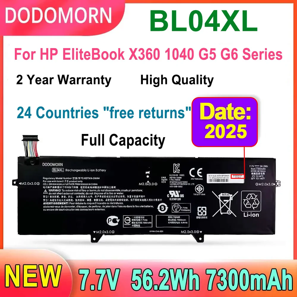 DODOMORN BL04XL Аккумулятор для ноутбука HP EliteBook X360 1040 G5 G6 серии, высокое качество, 7300 мАч, 7,7 В, гарантия 2 года