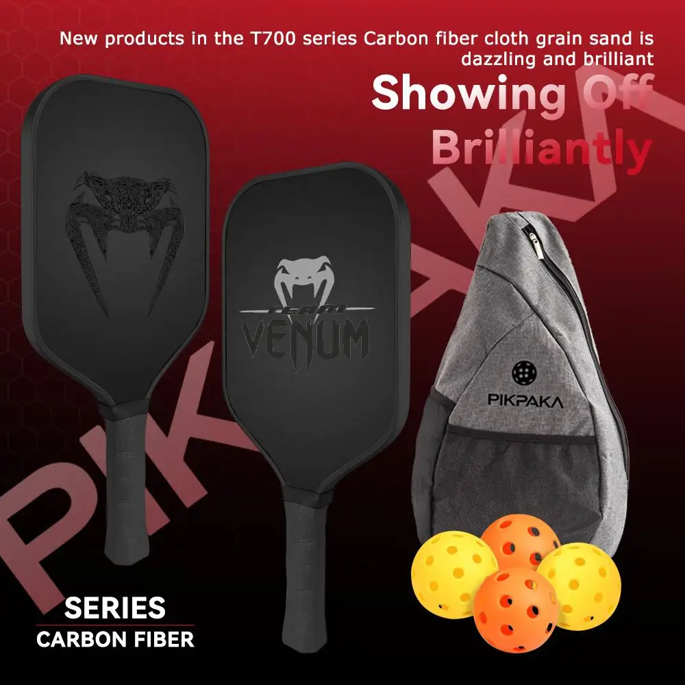 Модное роскошное V-venumS Pickleball Paddle T700, цельный корпус из углеродного волокна, термоформованный сотовый сердечник 16 мм, с сумкой и лентой для захвата