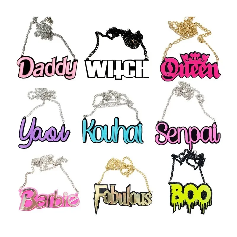 Halloween Dark Black Letter Necklace for Women Hip Hop Yellow Boo WITCH Alphabet Necklace for Men Friend Punk Jewelry Gift