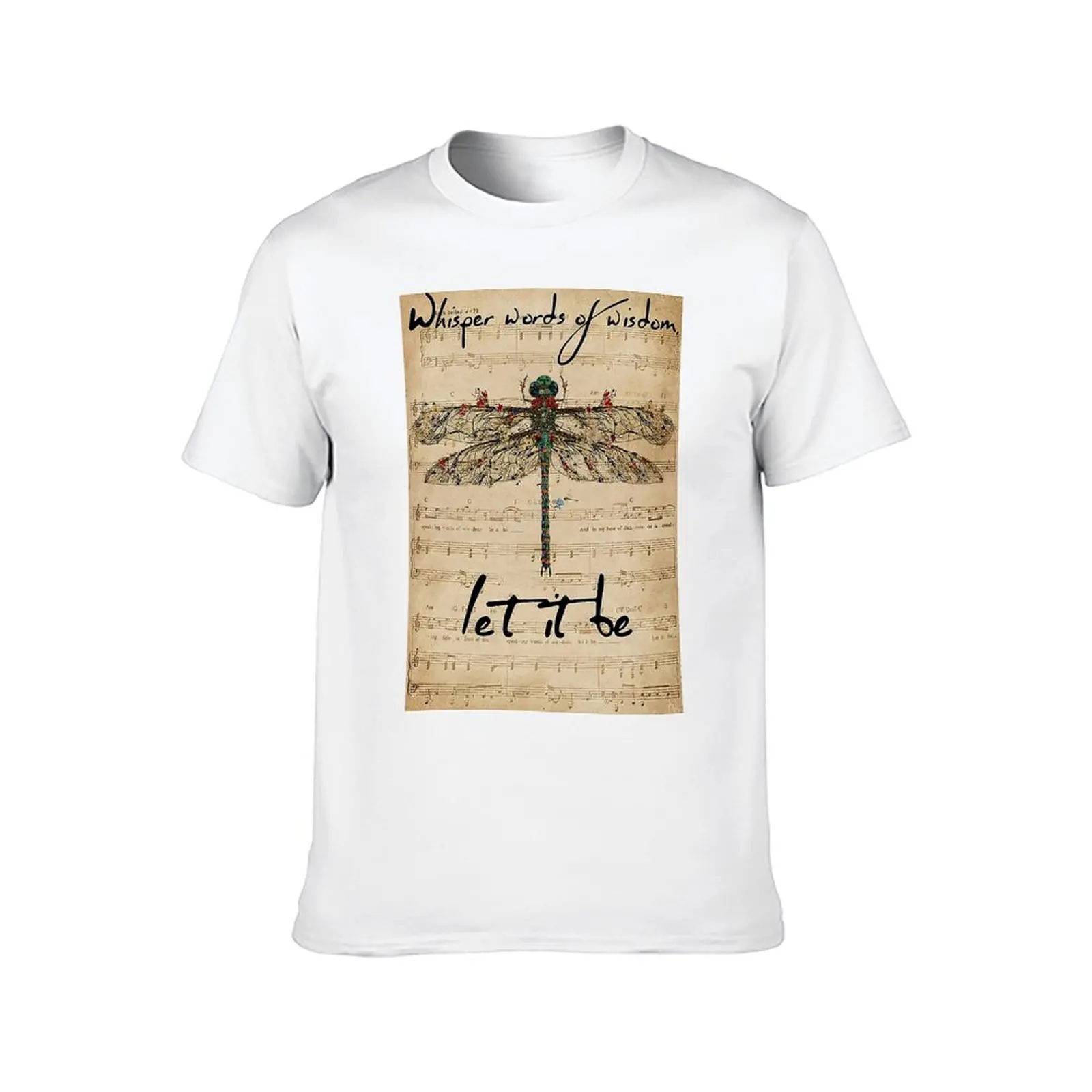 Фото Футболка Dragonfly Whisper Words Of Wisdom Let It Be, футболки для мужчин, белые футболки, футболка из 100% хлопка №2