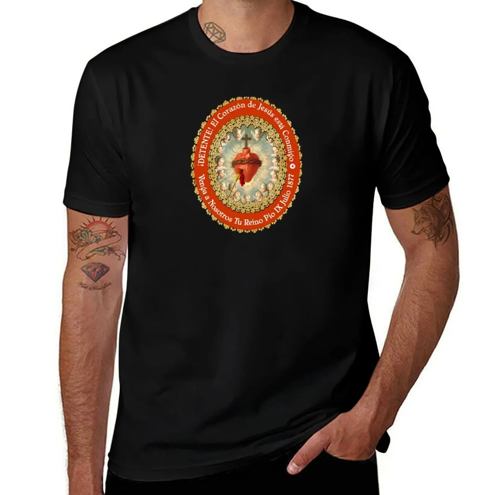 Футболка Detente Spanish Sagrado Corazon Sacred Heart of Jesus Catholic Prayer WHT, винтажная футболка с аниме, футболки для мужчин, хлопок