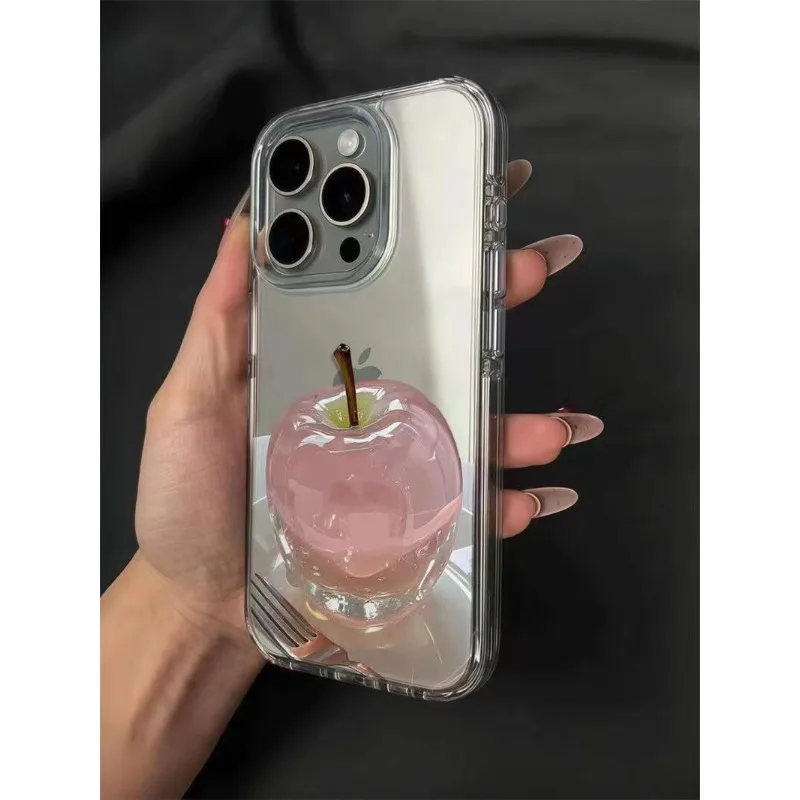 Прозрачный чехол для телефона для iPhone 16E 16 15 14 13 12 11 8 7 X XS XR Mini Pro Max Plus INS Crystal Pink Apple Print Прозрачный чехол (art.: 3920d0a03f238) - 3920d0a03f238