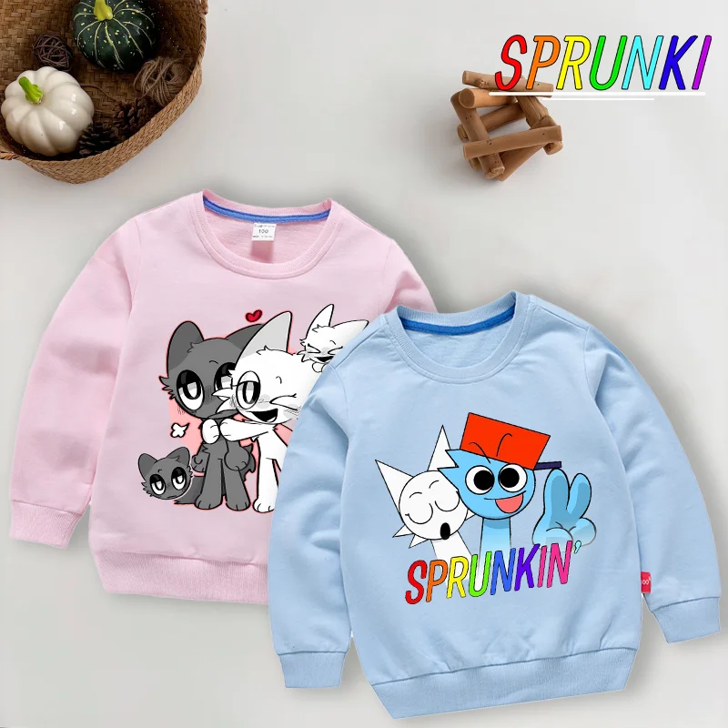 Детский свитшот Sprunki с круглым вырезом, модная одежда с героями мультфильмов аниме для мальчиков и девочек, весенне-осенняя кавайная одежда, детские подарки на день рождения