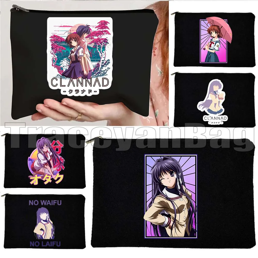Милый аниме CLANNAD Girl Robot Fujibayashi Kyou Nagisa Tomoyo Dango Подарки Холст Косметичка Макияж Туалетная Сумка Пенал Чехол