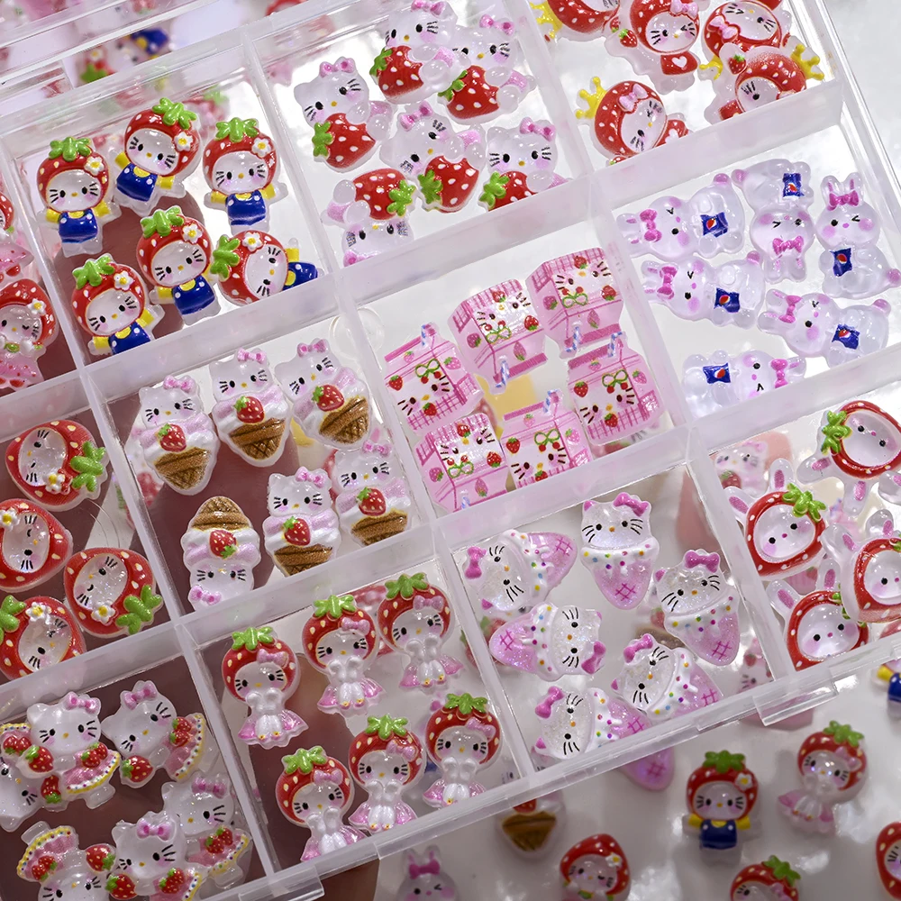 72 шт.кор. клубника Hello Kitty Kawaii подвески для ногтей розовая коробка для йогурта дизайн мороженого украшения для ногтей летние прозрачные Kitty Manicur (art.: 3920cda0ede3f) - 3920cda0ede3f