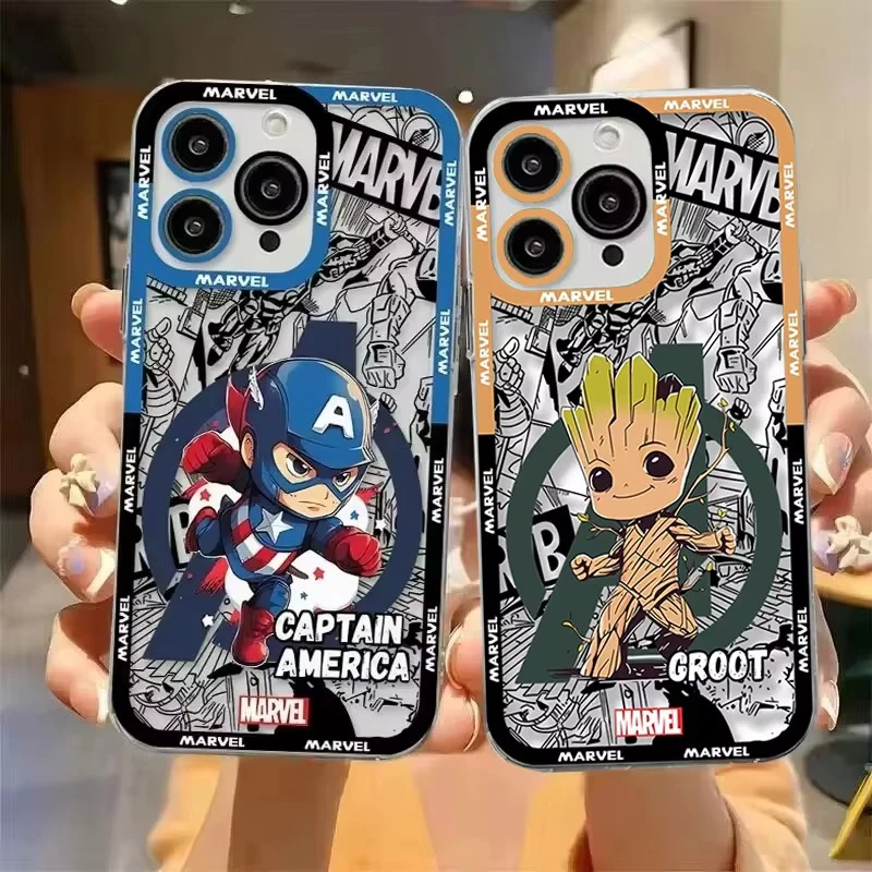 Чехол для телефона с изображением аниме Marvel Groot Captain America для iPhone 16 Pro Max 15 14 Plus 13 12 11 Pro XR XS X 8 7 SE 2020, силиконовый чехол