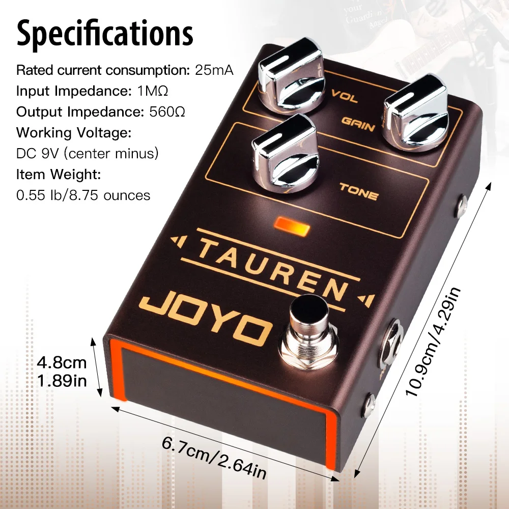 Фото JOYO R-01 TAUREN портативная гитарная педаль эффектов Overdrive, гитарный эффектор, корпус из алюминиевого сплава, классические винтажные тона №5