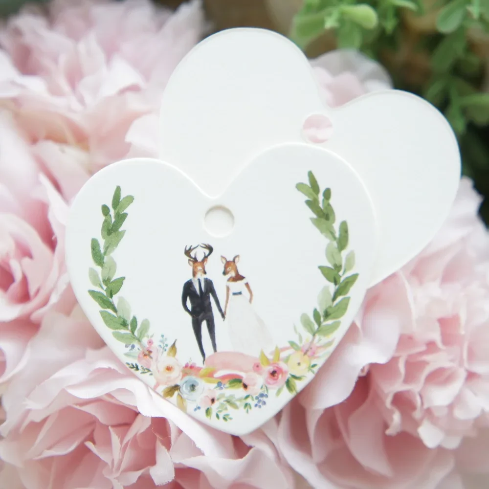MR & MRS олень лось веселый 50 шт., бумажные этикетки в форме сердца, упаковка, декоративные бирки, свадебные подарки, бирка, этикетка для скрапбукинга, сделай сам