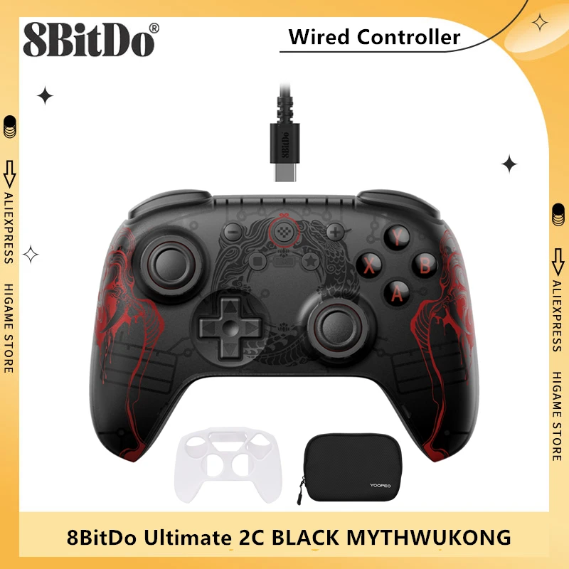 8BitDo Ultimate 2C BLACK MYTHWUKONG Проводной игровой контроллер для ПК Steam Game Аксессуары Deck Raspberry Pi Android Hall Effect