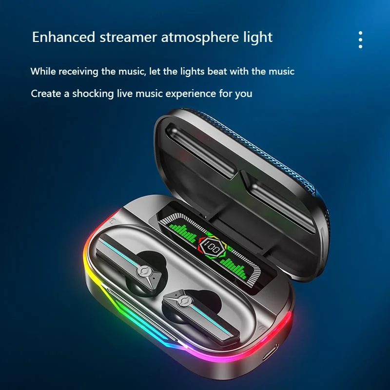 Фото Беспроводные Bluetooth-наушники MP3, поддержка TF-карты, RGB световой эффект, длительный срок службы батареи, спортивные наушники с микрофоном, сенсорное управление №3