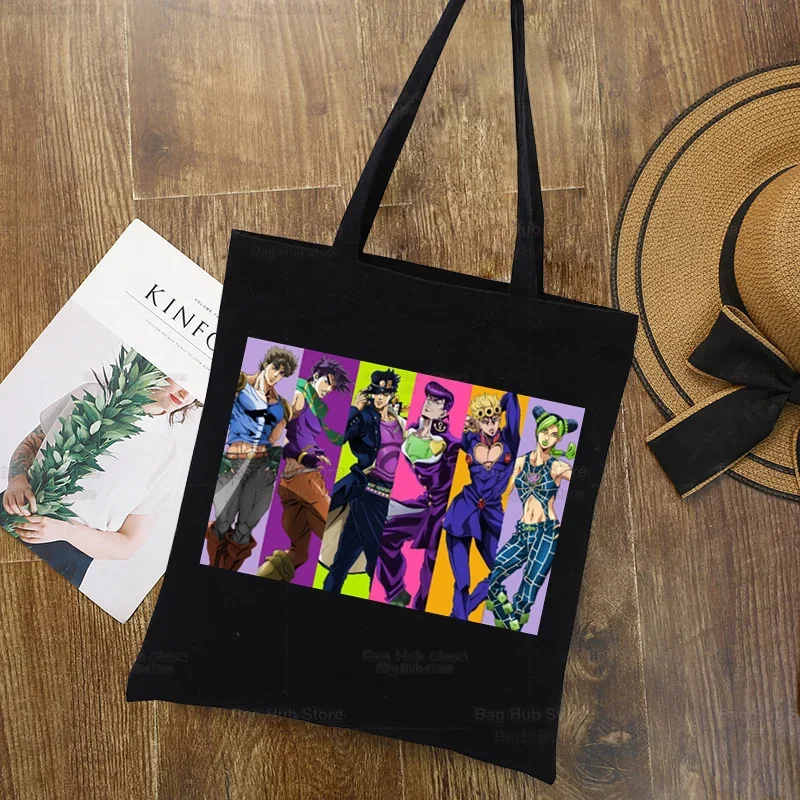 Фото roczną przygód JOJO Anime czarna torba na zakupy JOJO Design unisex moda podróżna Manga Kujo Jotaro torby płócienne №4