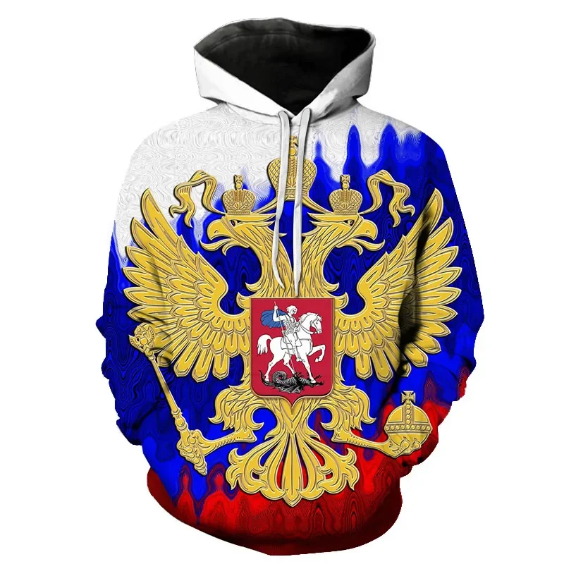 Мужской пуловер с длинным рукавом, Осенний яркий свитшот с 3D-принтом российского медведя и национальным флагом России, 2023