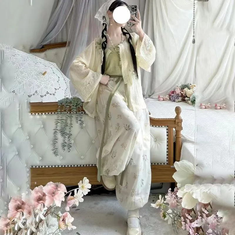 Фото Футболка Hanfu Knickerbockers с вышивкой, дышащий повседневный костюм, все №2